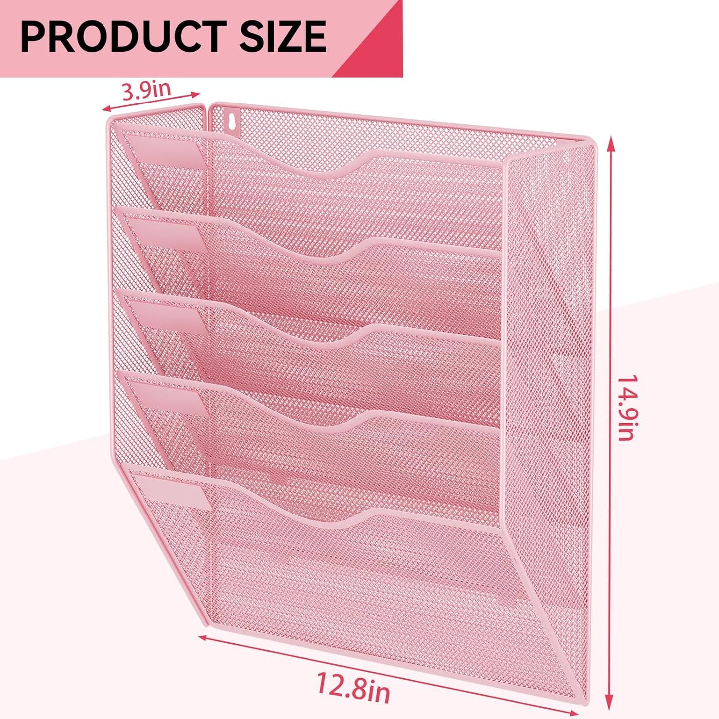 5 Pockets Mesh Hanging Wall File Holder Organizer Wall Mounted Paper Magazine Rack, Black