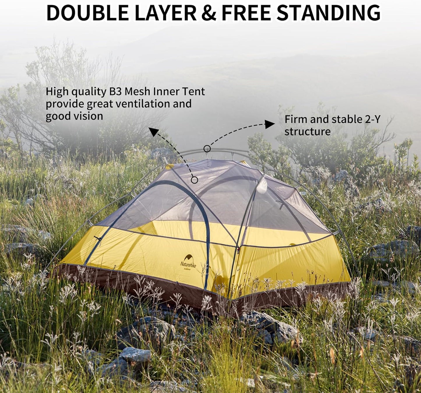 Naturehike Star River 2 Person Backpacking Tent, Lightweight Waterproof 2 Person Camping Tent, Double Layer Two Person Tents for Camping, Hiking, Cycling