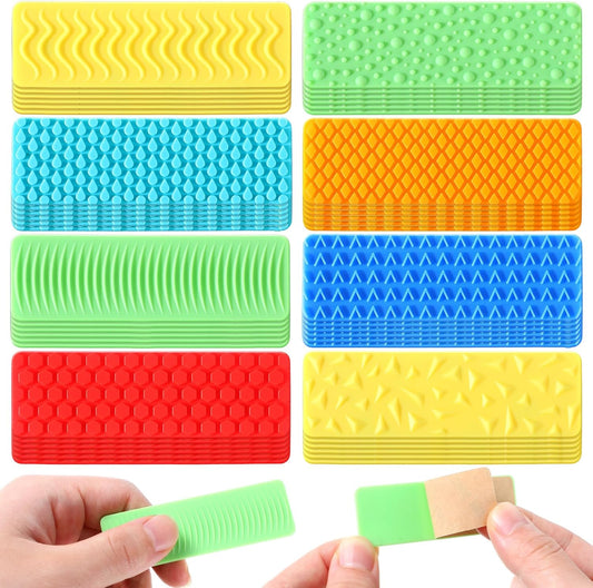 48 Pcs Sensory Silicone Strip Anxiety Stickers Rubber Mental Health Stickers Fidget Textured Strips Toys Bulks Rough Calm Items Adhesives Anxiety Relief for Adults Desk Travel
