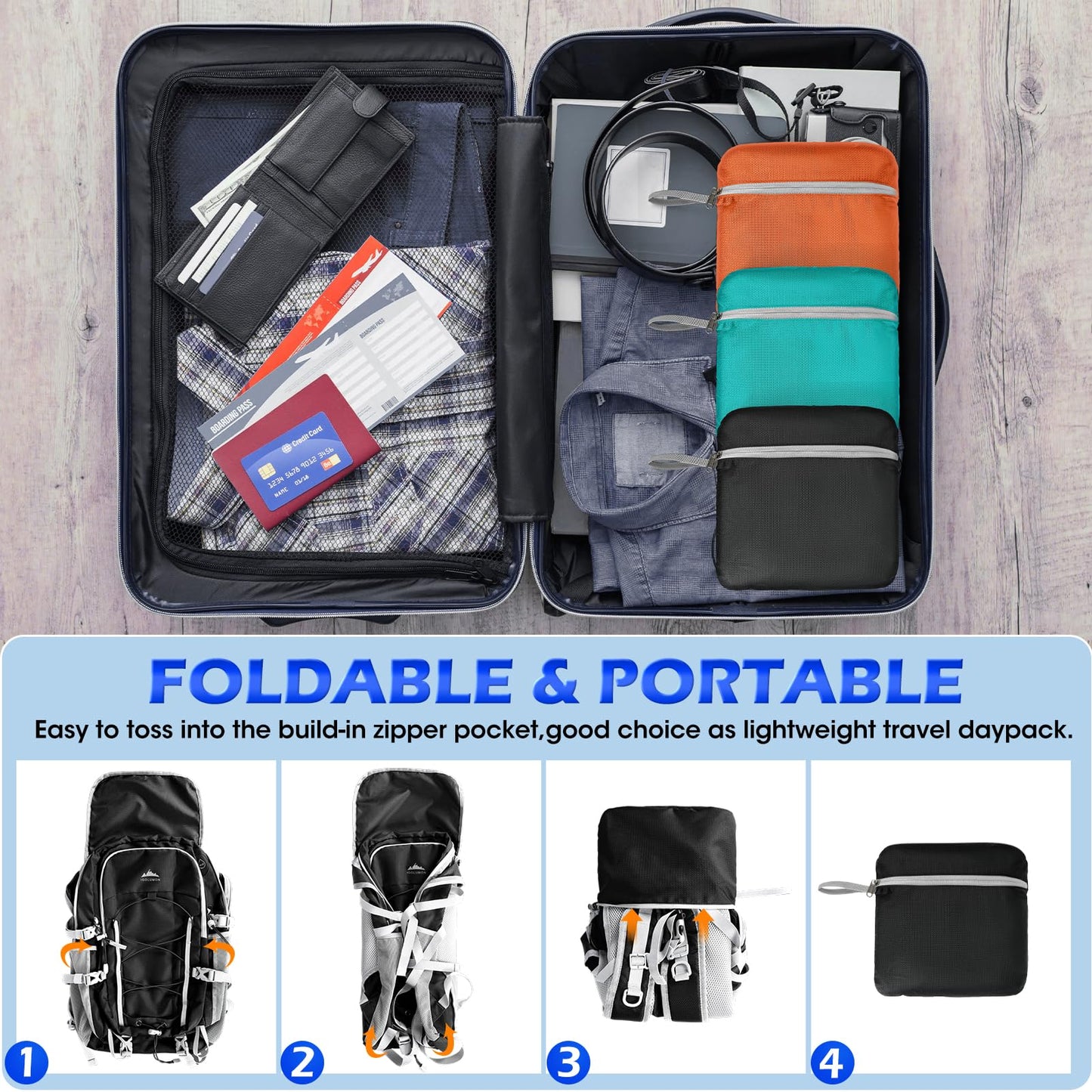 IGOLUMON Hiking Backpack 40L Packable Camping Backpack for Men Women Waterproof Lightweight Hiking Daypack Foldable Travel Daypack for Climbing Trekking Camping,Black