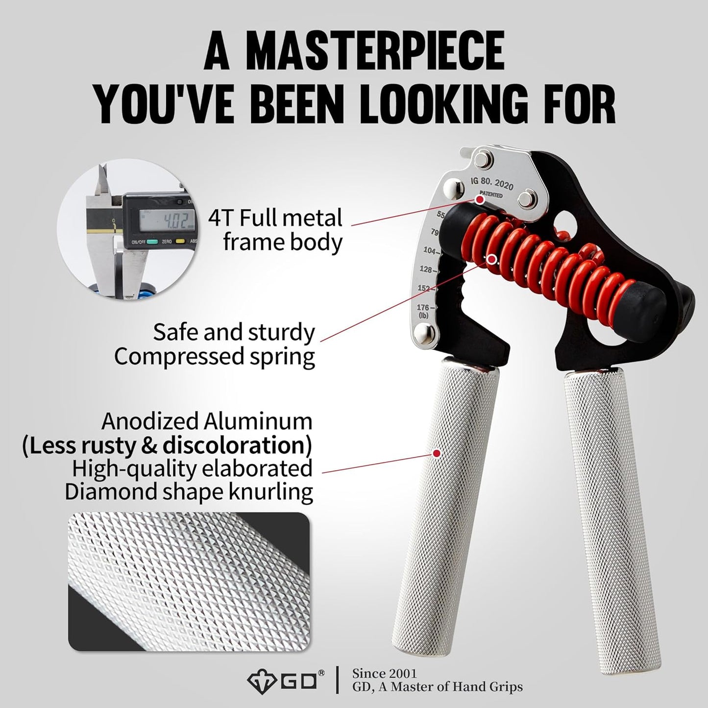 GD IRON GRIP Grip Strength Trainer Adjustable Hand Gripper Strengthener Hand Grip Exerciser Wrist Strengtheners Silent & Durable – Forearm, Finger & Hand Strength Training for Athletes, Climbers & Rehabilitation