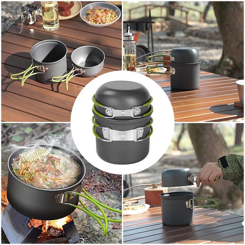 Senrob Compact Camping Cookware Set - Lightweight Backpacking Pots and Pans Kit for Camping, Hiking, Backpacking, Picnic and Other Outdoor Activities
