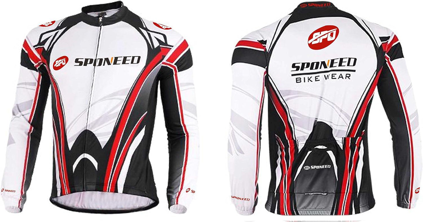 sponeed Men's Bicycle Shirts Long Sleeve Biker Jerseys Full Zipper Winter Cycling Gear Breathable