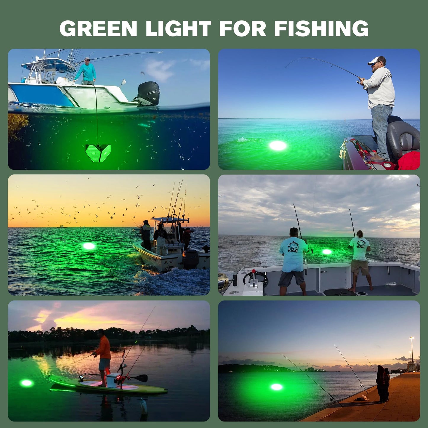 Goldlife 110V Underwater Fishing Light with 50ft Cable, 400W 40000LM Foldable GFCI Safety Plug Brightness Green LED Light Attractants for Docks/Boats/Kayaks, IP69K Rated for Fresh & Salt Water