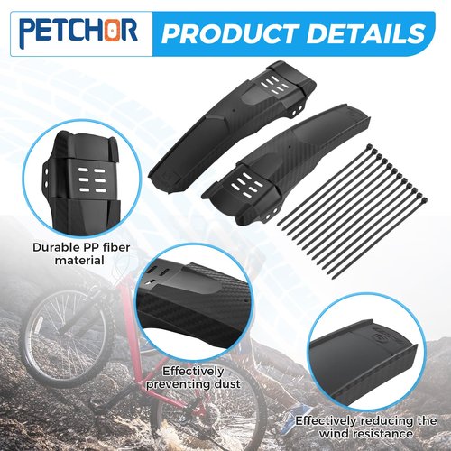 PETCHOR 2 PCS Universal Mountain Bike Fender, MTB Bicycle Mudguard, Front and Rear Fenders Mud Guard, 11.4" Length 3.5" Width
