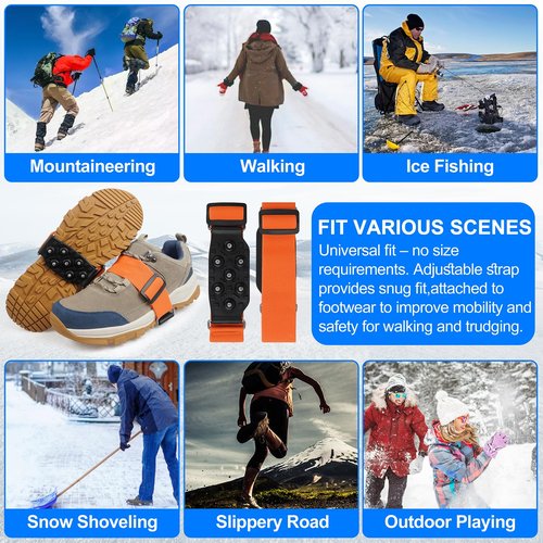 Ice Cleats Mid-Sole Traction Cleats Crampons Anti Slip Cleats for Shoes and Boots 7 Tungsten Studs Snow Grippers with Adjustable Straps Winter Walking on Ice (M- 1 Pair)