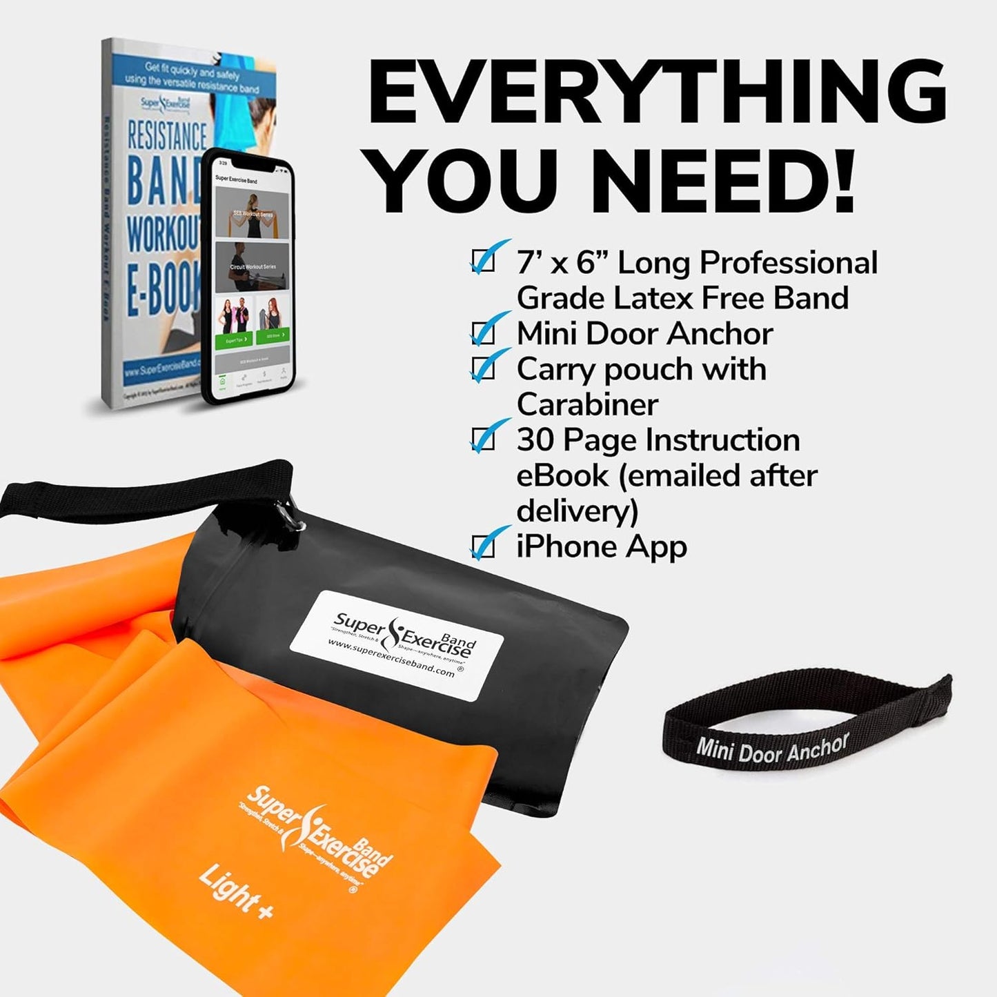 7Ft Long Resistance Bands for Stretching - Resistance Bands Set with Door Anchor - Exercise Bands Including Carry Pouch, E-Book & App - Latex-Free Workout Bands