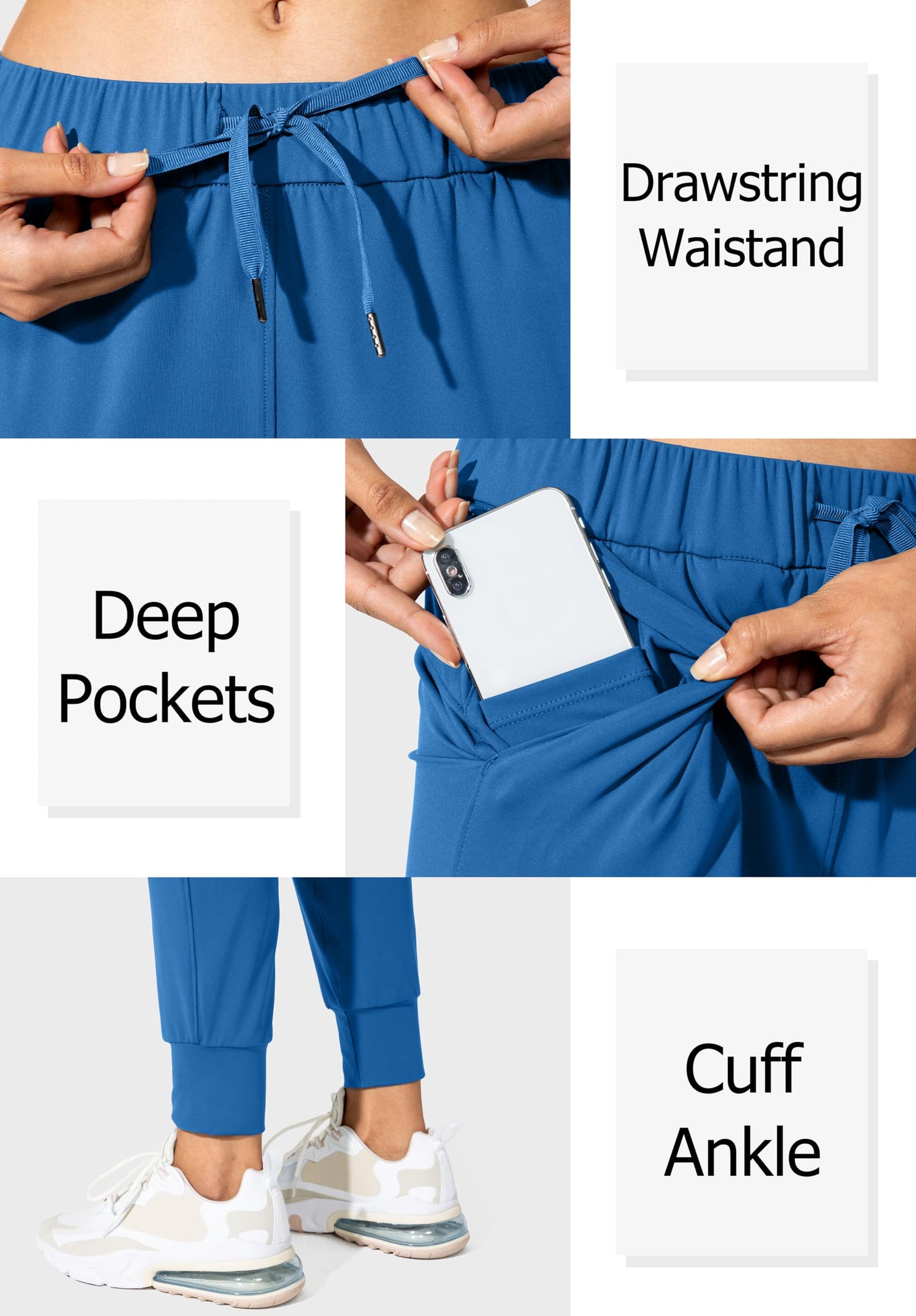 SANTINY Joggers for Women Lightweight Running Drawstring Sweatpants Workout Travel Yoga Athletic Womens Lounge Pants with Pockets(Blue_S)