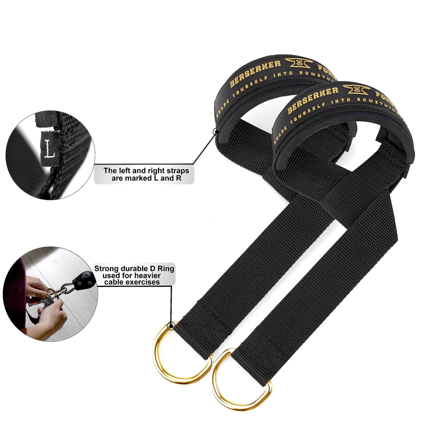 Berserker Forge Weightlifting Wrist Straps with Superior Wrist Support Used for Deadlifting, Bodybuilding, Powerlifting and Newly Designed D-Rings for a Cable Gym Workout! Weight Lifting Straps