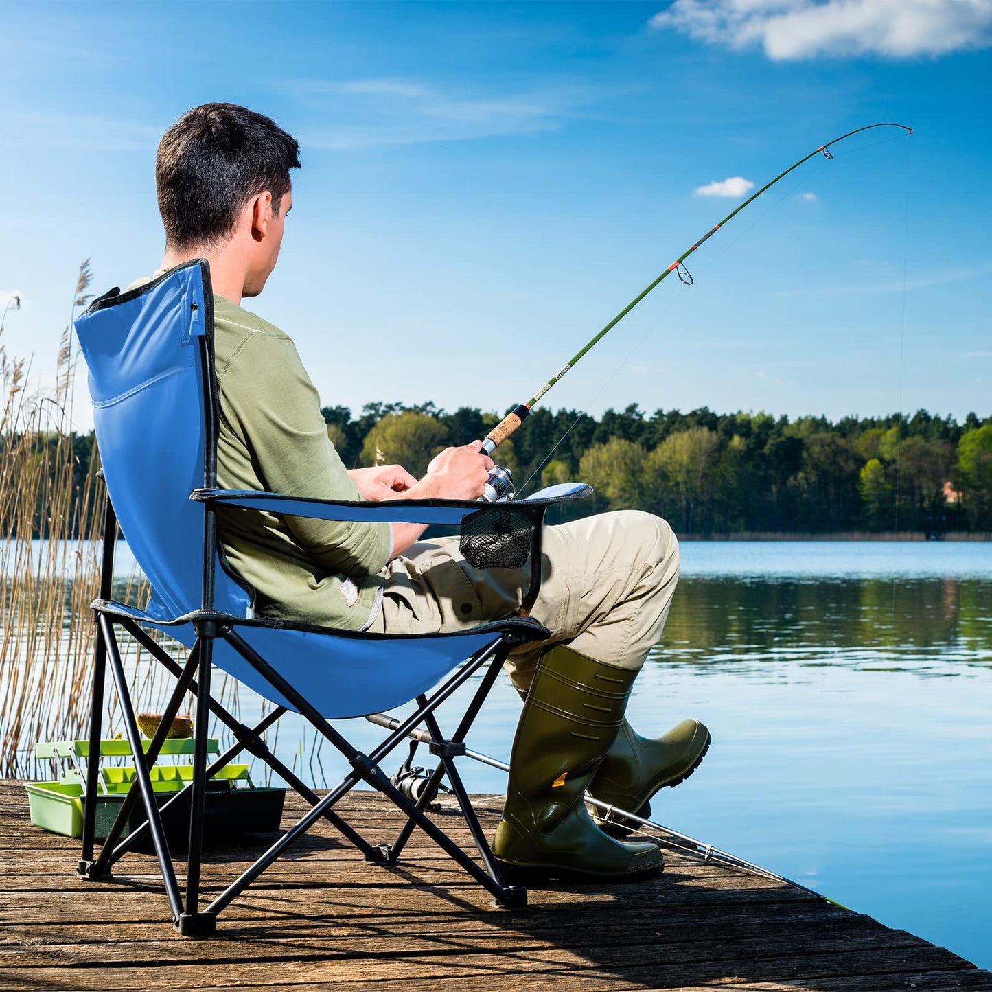 FairySandy 4 Pack Folding Camping Chairs with Carrying Bag Portable Lightweight Foldable Lawn Camp Beach Sports Chairs(19.7 x 19.7 x 31.5 Inch,Blue)