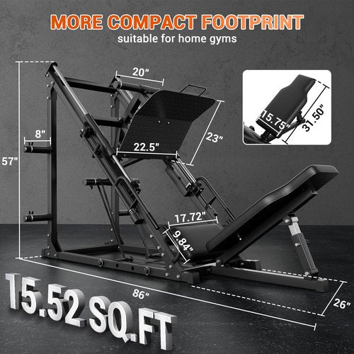 Leg Press Machines for Home Gym, 45 Degree Leg Press Machine with Linear Bearing, 2000 LBS Leg Workout Equipment with Weight Storage Posts, Professional Leg Machine for Lower Body Strength Training