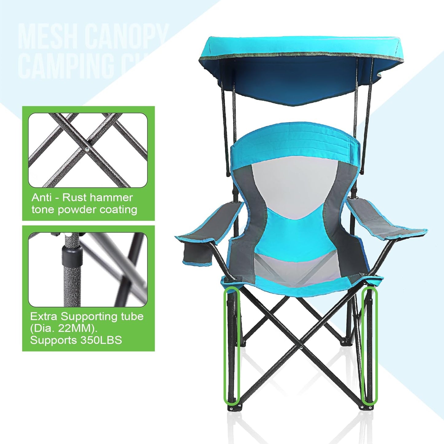ALPHA CAMP Heavy Duty Canopy Lounge Chair Sunshade Hiking Travel Chair with Cup Holder
