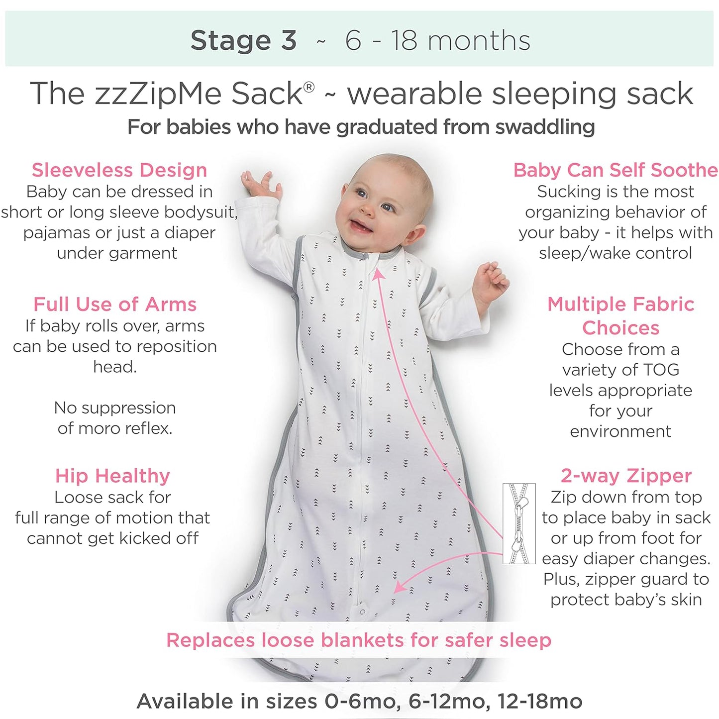 SwaddleDesigns Baby Velvet Sleeping Sack, Pastel Pink with Pink Trim, 12-18 Months, Wearable Blanket with 2-Way Zipper