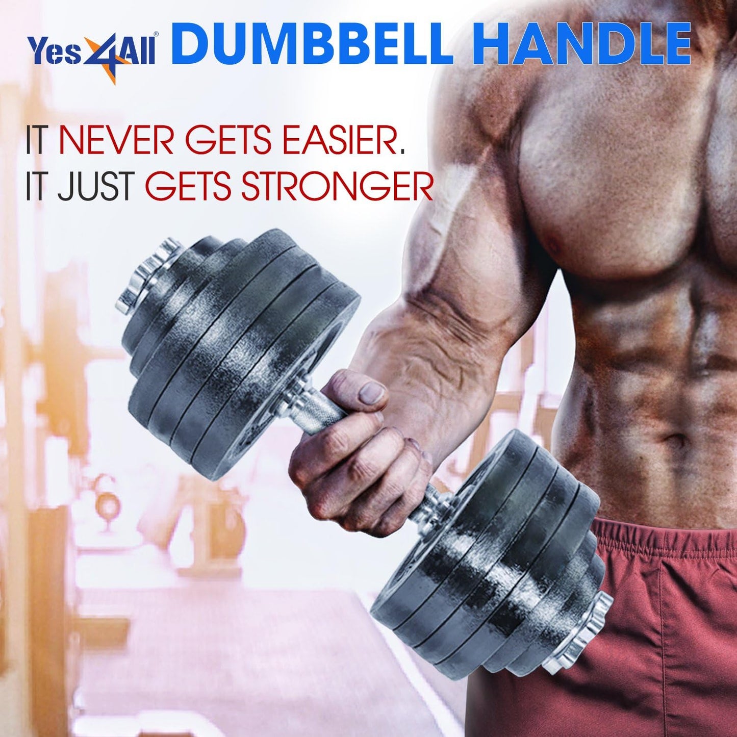 Yes4All Pair of Threaded Dumbbell Handles 14/16/18/24 inch, Chrome/Rubber Grip, Fit 1” Plates, Weight Bar Connector