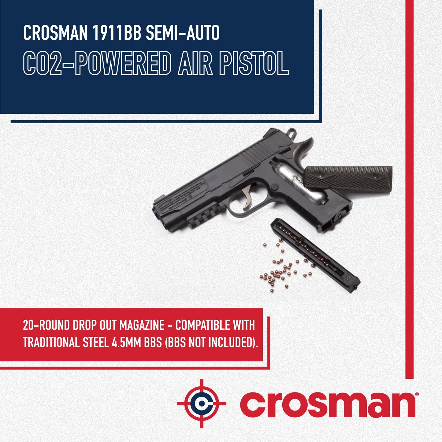 Crosman 1911BB 40001 Semi-Auto CO2-Powered BB Air Pistol