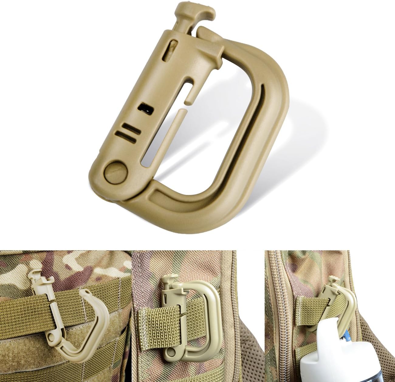 Tactical Gear Buckle Set - 4PCS ABS Plastic Molle D-Ring Snap Clips for Keychains