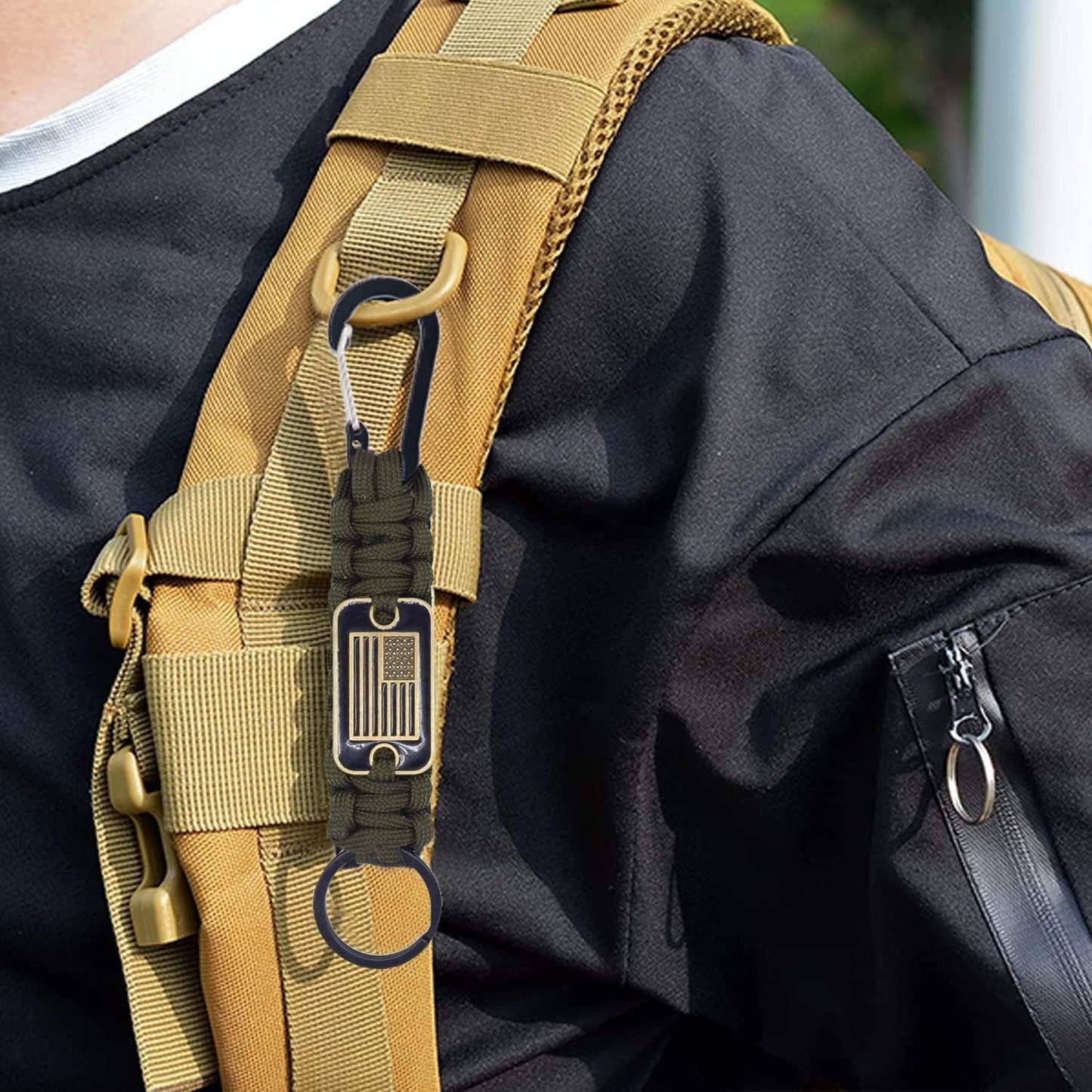 2Pcs Heavy Duty Braided Paracord Lanyard Keychain for Men Women with USA Flag, Parachute Rope Necklace Keychains, Braided Strong Lanyard for Traveling ID Badges Camera Whistle (Army Green)