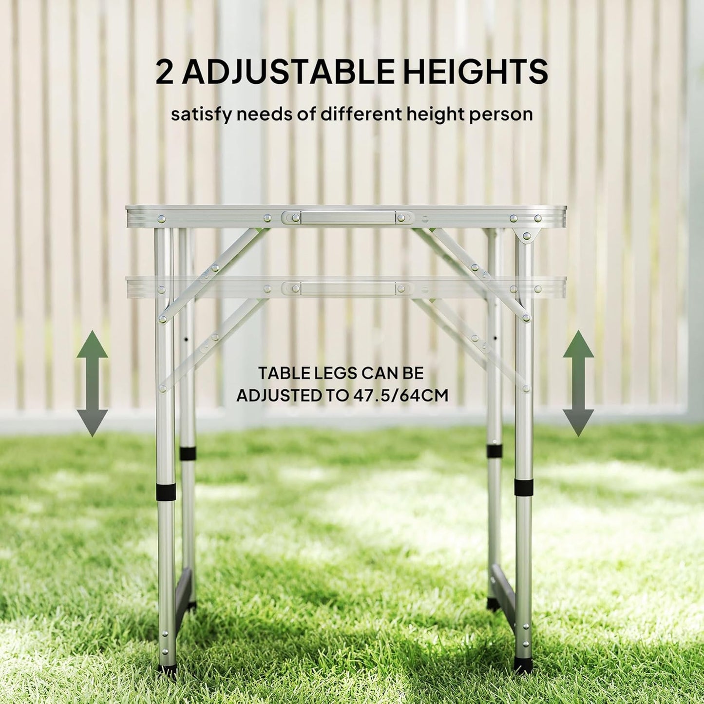 Outsunny 23" Folding Camping Table with Height Adjustability, Lightweight Portable Table with Carry Handle, Outdoor Folding Table Camping Accessories