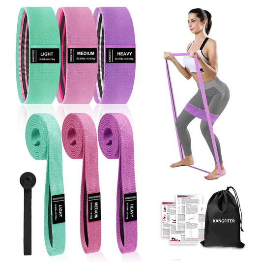 KANGFITER Long and Short Fabric Resistance Bands with Door Anchor 7 PCS, Non-Slip Stretch Booty Bands for Working Out Women & Men, Loop Exercise Elastic Bands for Home Physical Therapy Yoga Pilates
