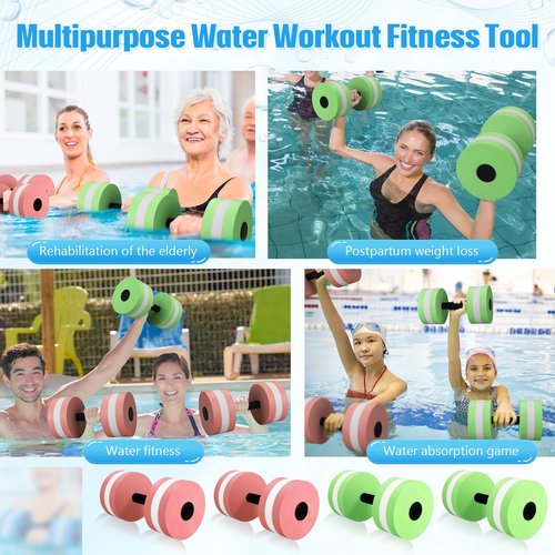 PullCrease 4 Pcs Water Weights Aquatic Exercise Dumbbells for Pool Water Dumbbell Set EVA Foam Pool Weights Dumbbells Resistance Water Aerobics Weight Fitness Barbells Equipment(Pink, Green)