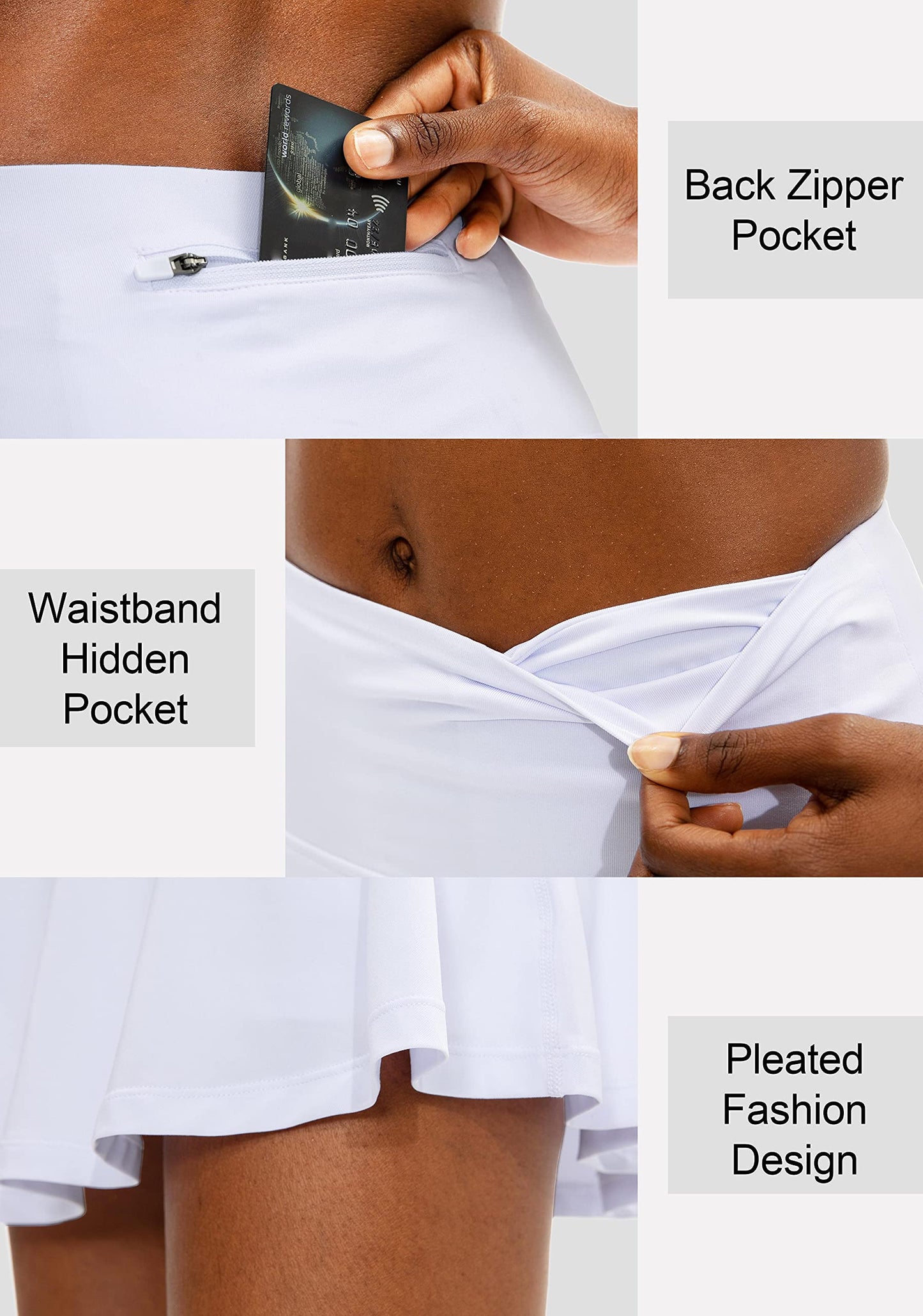 SANTINY Pleated Tennis Skirt for Women with 4 Pockets Women's High Waisted Athletic Golf Skorts Skirts for Running Casual (White_XS)