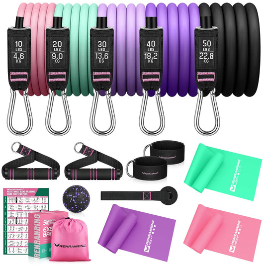 150lbs Resistance Bands for Working Out, 4.9ft Exercise Bands for Physical Therapy, Stretch, Recovery, Pilates, Rehab, Strength Training and Yoga Starter Set