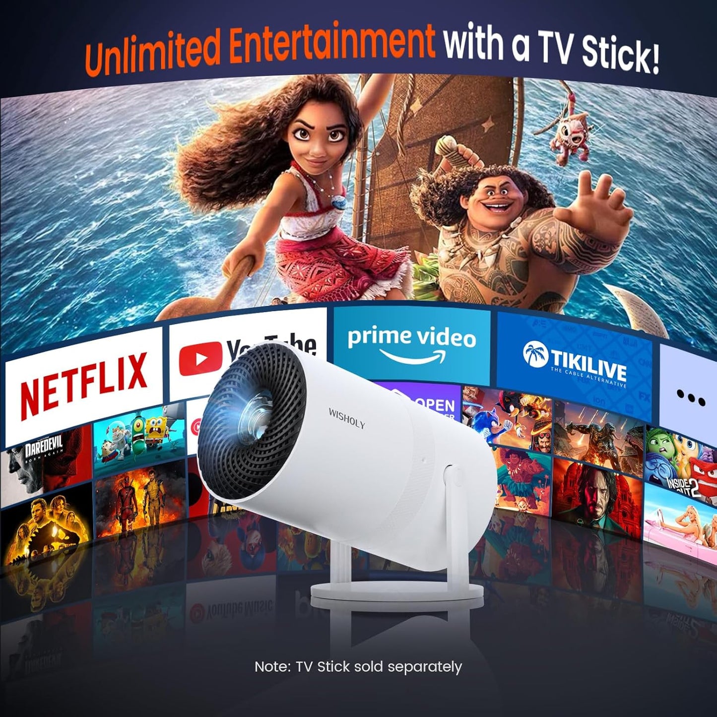 Mini Projector with WiFi and Bluetooth, Portable Movie Projector with 180° Rotatable, 1080P HD Supported, Auto Vertical Keystone, Compatible with Smartphone, TV Stick, Laptop, HDMI, USB