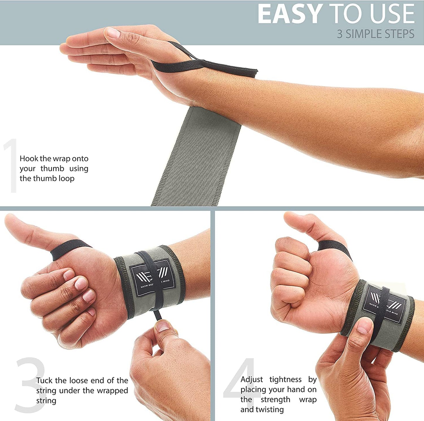 WARM BODY COLD MIND - Premium Cotton Weight Lifting Wrist Wraps for Cross Training, Powerlifting, Deadlift, Weightlifting, Gym, Wrist Straps, Workout, Fitness, Heavy-Duty Support with Thumb Loop