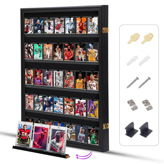 WGOS Card Display Case, 36 Graded Sports Card Display, for Trading Cards, Basketball, Football, Hockey, with UV Protection Acrylic, Lockable Wall Display Frame (Vertical 1-Pack)