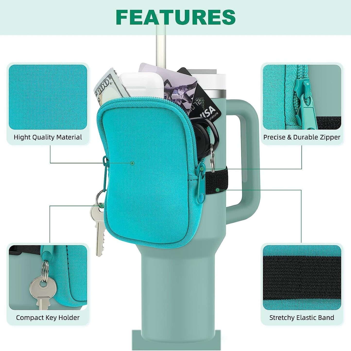 ORIHILL Akisola Water Bottle Pouch For Stanley Quencher Adventure 40oz & Stanley IceFlow 20oz 30oz, Gym Accessories For Women, Running Water Bottle Handheld Caddy Compatible With Tumbler (Seafoam)
