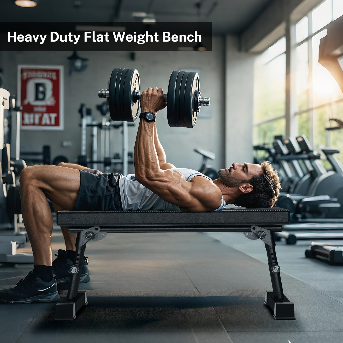 Flat Weight Bench - Heavy Duty Foldable Workout Bench for Home Gym, 1300lb Capacity Adjustable Strength Training Bench Press for Ab and Full Body Exercises, Sturdy and Easy to Fold