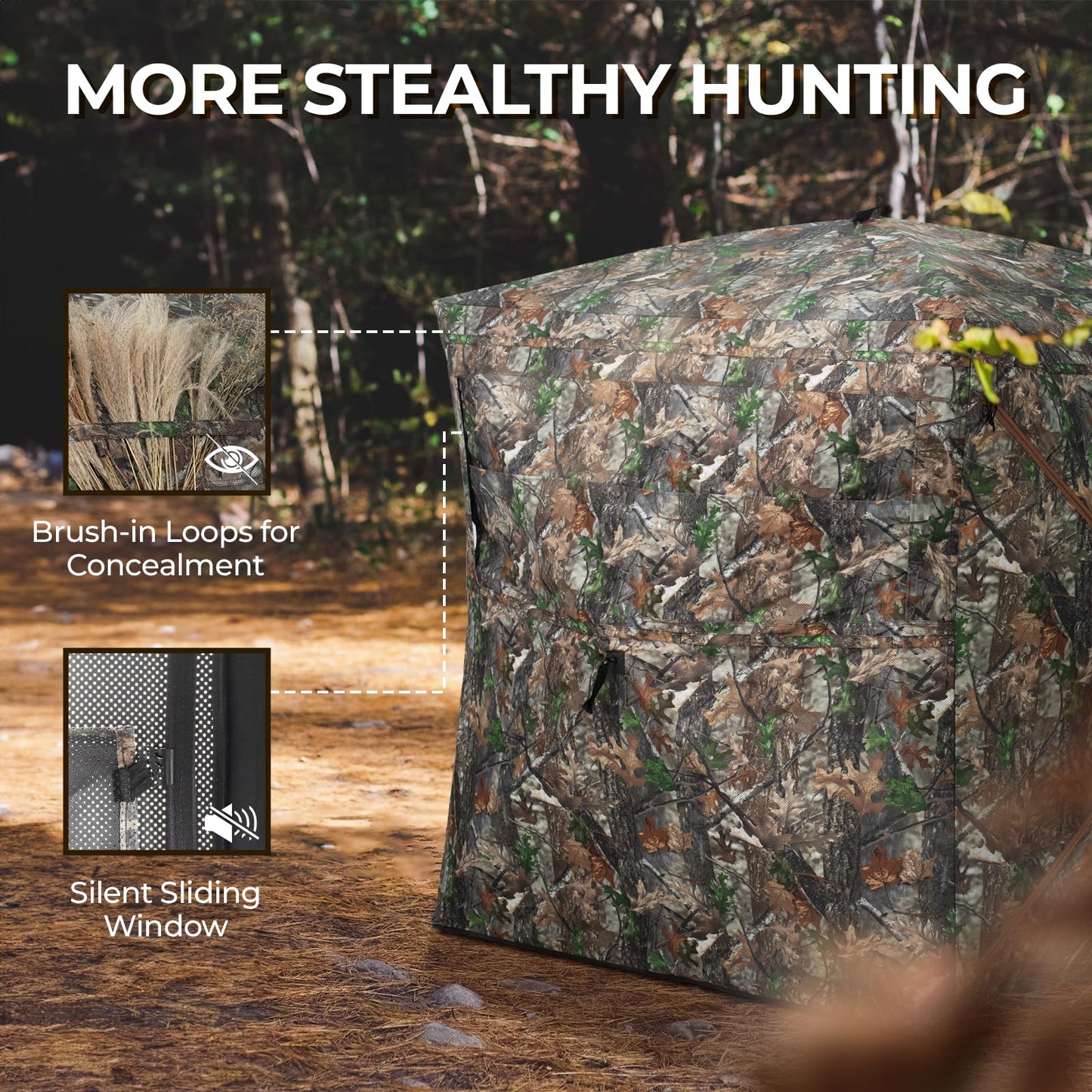 HUNTSEN Hunting Blind 270° See Through 2-3 Person Ground Blind Pop Up Hunting Tent with Carring Bag - Portable Durable for Turkey and Deer Tent