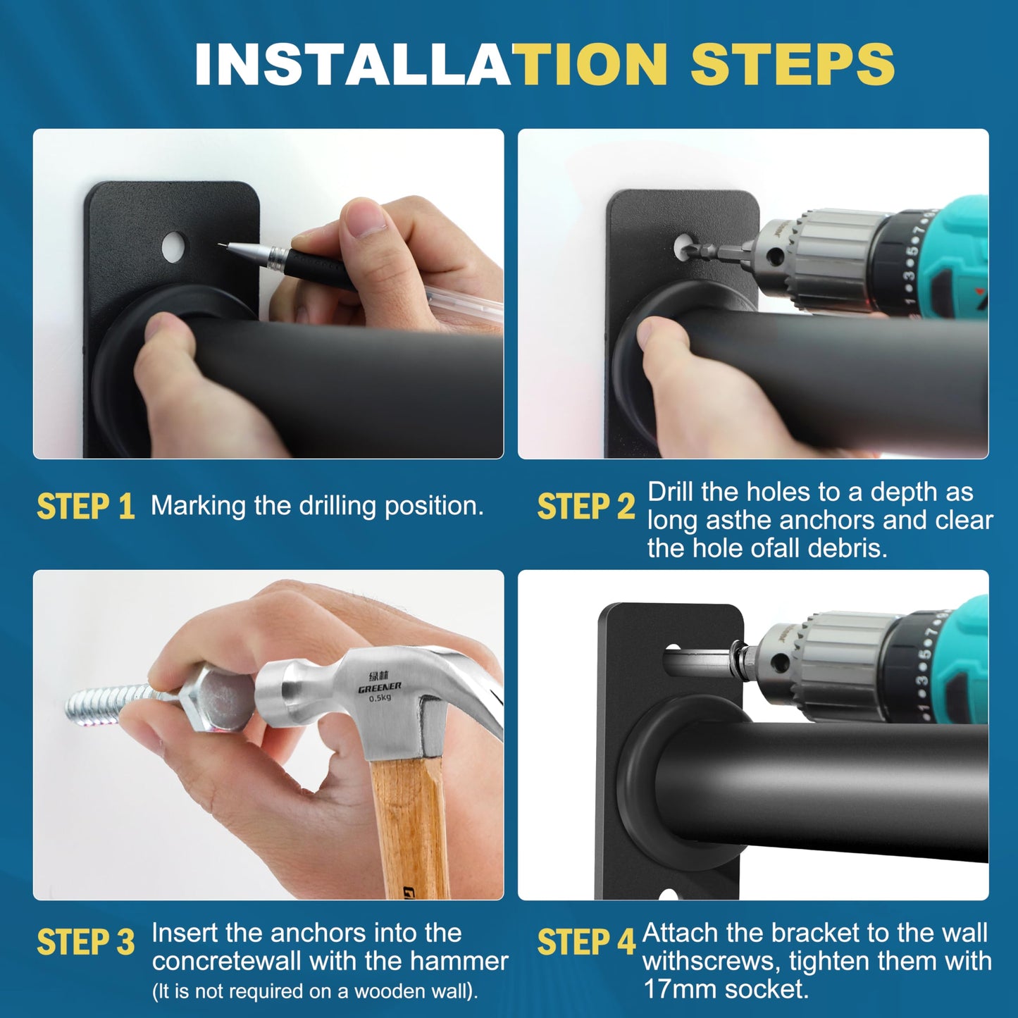 EVERYMATE Weight Plate Holder: Wall Mounted Weight Rack Storage for Olympic Weight Plate,Home Gym Organizer（Upgrade Length and Thick Steel）