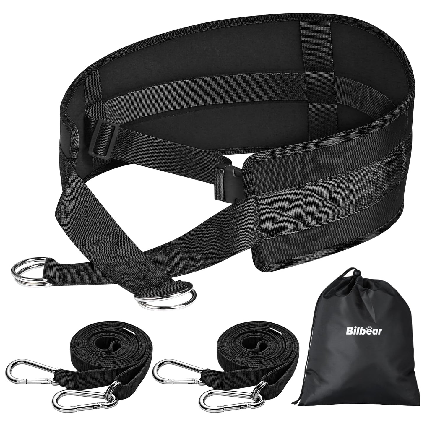 Bilbear Sled Pulling Belt,Adjustable Sled Training Waist Belt,Belt for Pulling,Weight Sled Pull Belt for Tire Pulling,Squat,Leg Muscles Strength Training,Resistance Training,Core Power Workout (Black)
