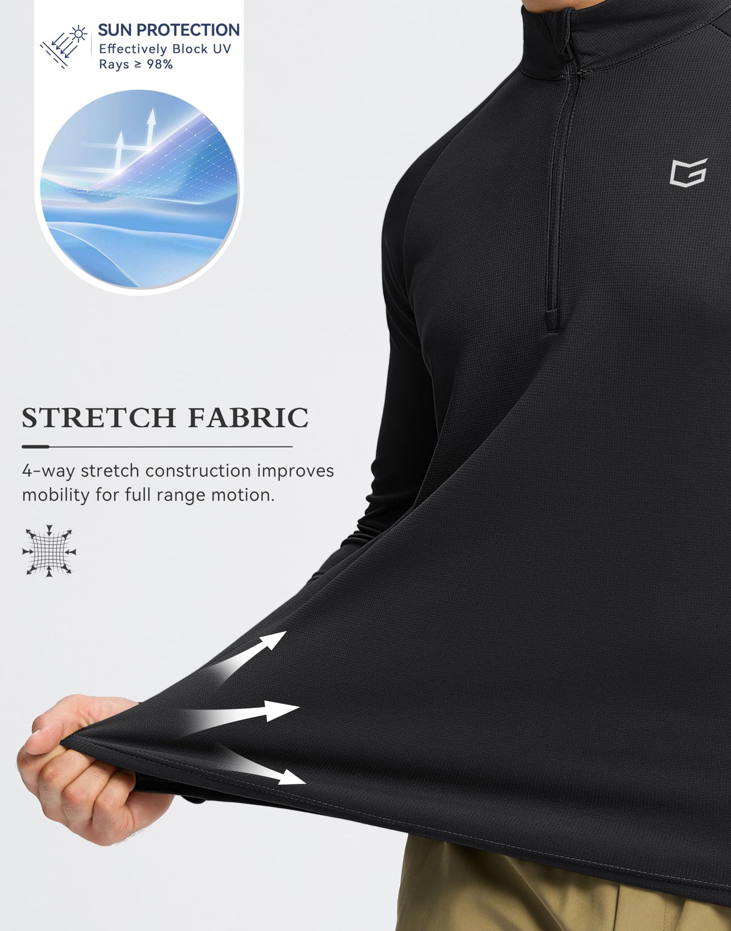 G Gradual Men's Running Shirts Long Sleeve Athletic Shirt Lightweight Quick Dry Quarter Zip Pullover for Men Workout Gym Golf(Black,L)