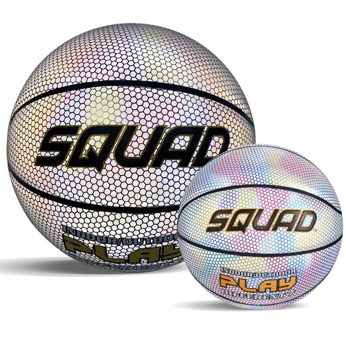 SQUAD NightPlay Reflective Basketball Size 7 - Cool Holographic Glow Basketball for Night Game, Ideal Gift for Boys Girls 10-14 Year Old, Cool Teen Toys