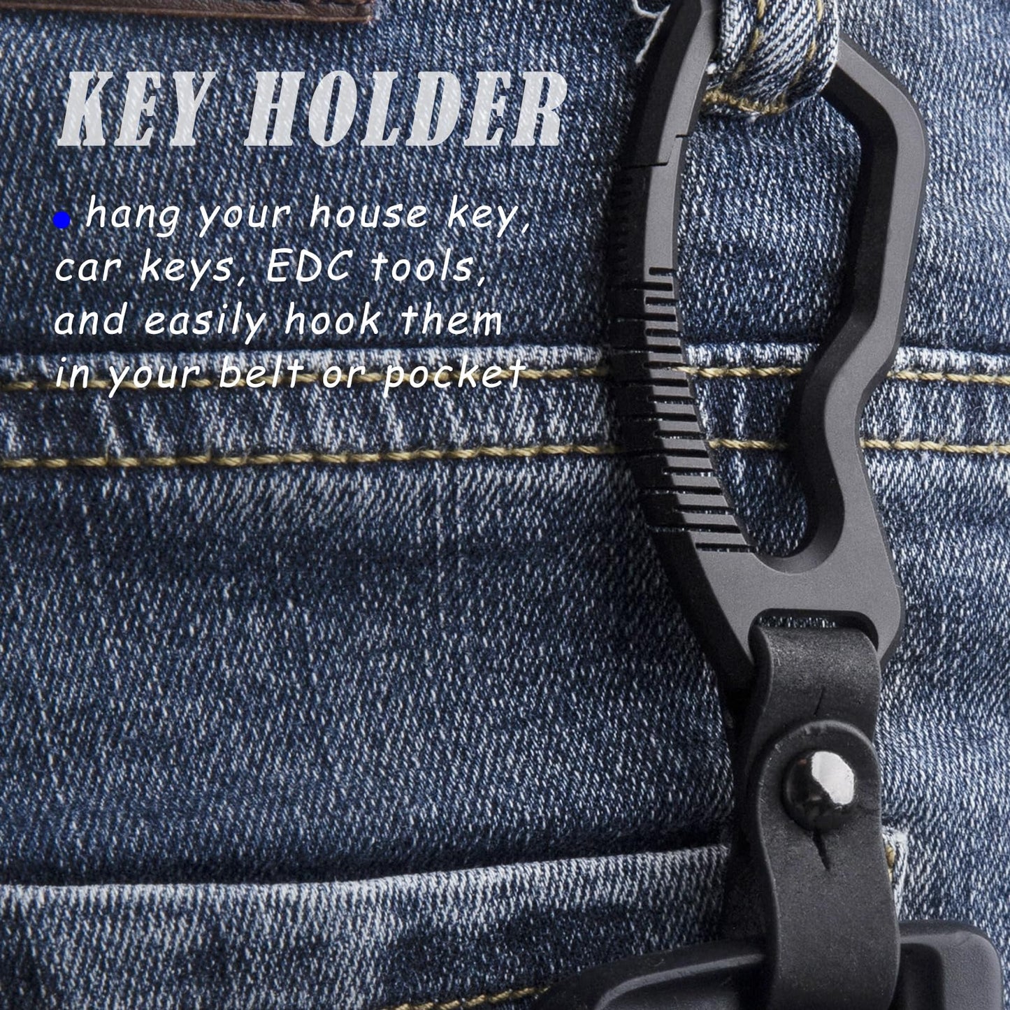 Autuveen Titanium Carabiner Keychain Clip,Black Heavy Duty Key Clasp with Key Ring,EDC Key Clip Quick Release Hooks Multi Tools for Belt（Black）