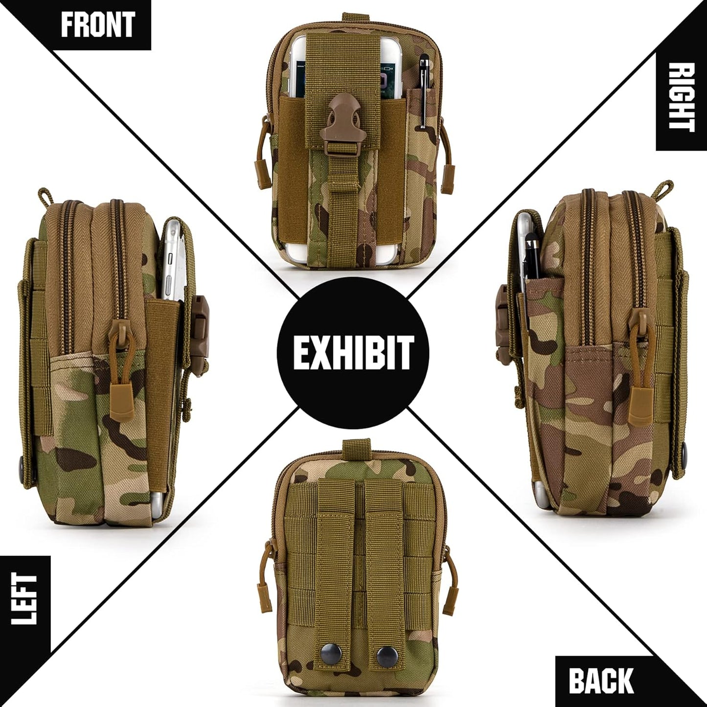 IronSeals Tactical Molle Pouch Compact Utility Waist Bag Phone Holster Holder for 4.7"-6.9" iPhone 15 Pro Max/15 Pro/14 Plus/14 Pro Max/14/13 Pro Max/13 Pro/12 Pro Max/11 Pro Max