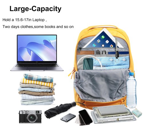 KEOFID Casual Backpack for Men and Women, Hiking Backpack for Travel, Black Daypacks for Sports, College, Water Resistant(Yellow)