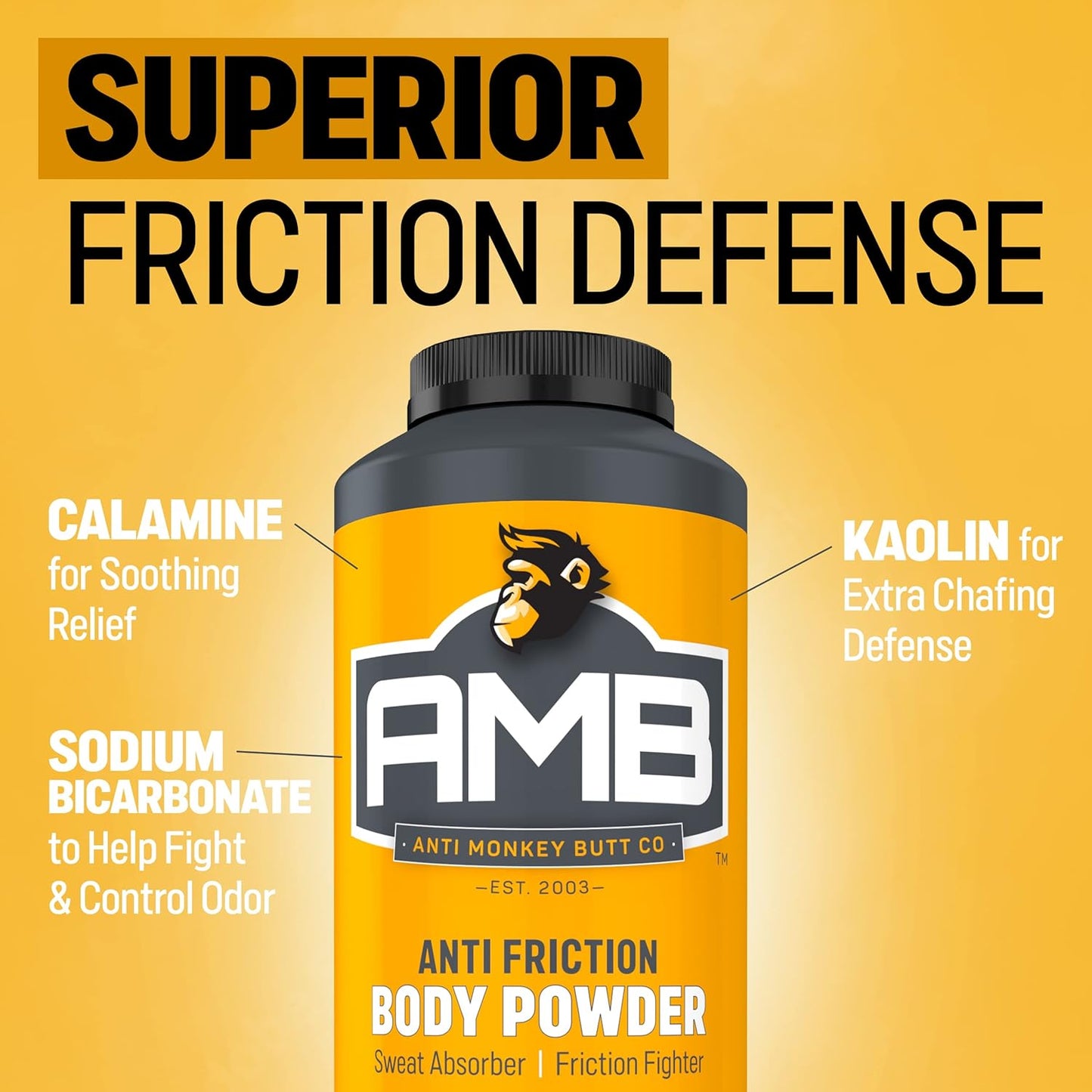 Anti Monkey Butt Body Powder for Women & Men - Talc-Free, Hypoallergenic Formula for Anti-Chafing & Anti-Itch Relief - Absorbs Sweat & Fights Friction with Calamine - 8 oz - 2-Pack