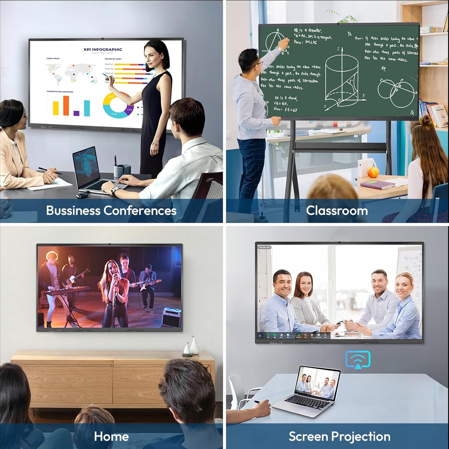 55″ Smart Board, 4K UHD Touchscreen Display Electronic Whiteboard Built in Ultra High Definition Camera Open App Ecosystem, Digital Presentation Electronic Smart WhiteBoard for Classroom Home Office