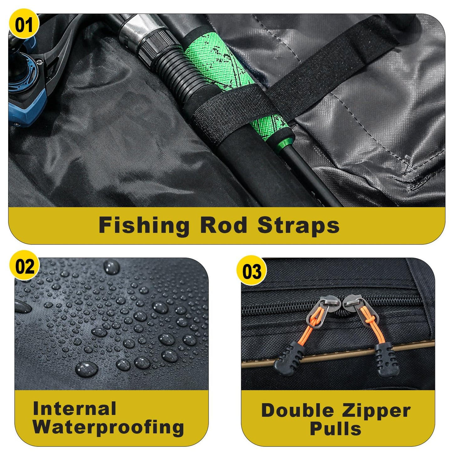 Sougayilang Fishing Rod Case, 3 Layers Organizer Fishing Pole Storage Bag Fishing Rod and Reel Carrier Organizer for Travel-165cm/65in-Black