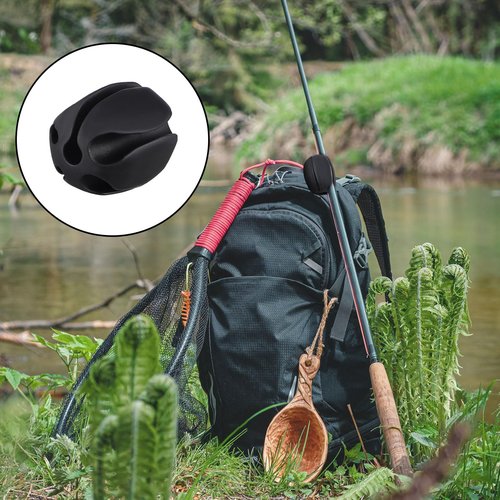 Blueweenly 12 Pcs Portable Silicone Fishing Pole Rod Holder Clips Fixed Ball 5 Holes Multifunctional Rubber Fishing Pole Puller Clips Bike Rod Holder Straps for Travel Ground Car Bike(Black)