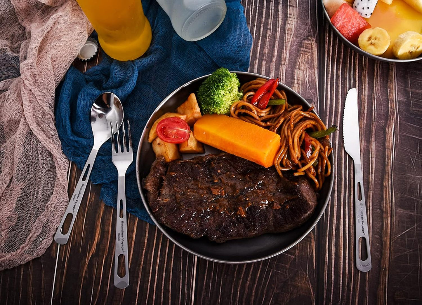 iBasingo Titanium Tableware Camping Fork Spoon Outdoor Cutlery Set Travel Utensils for Picnic Hiking Backpacking Home Use