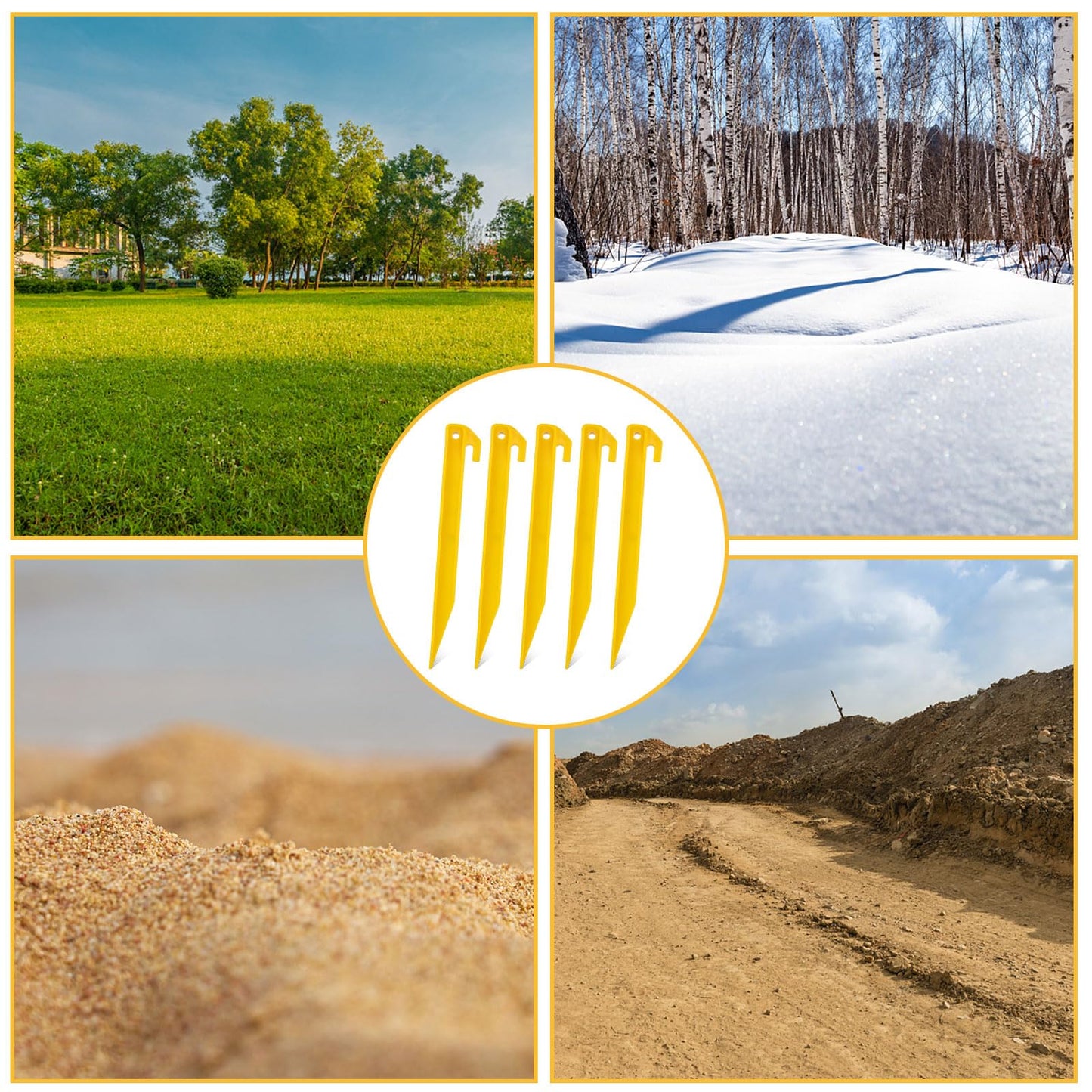 ABuff 80 PCS Plastic Tent Stakes 9 Inch Heavy Duty Tent Pegs Spike Hook for Camping Outdoor Sand Beach Halloween Christmas Garden Lawn Stakes, Light Safe Tent Stakes Sturdy Canopy Stakes Accessories