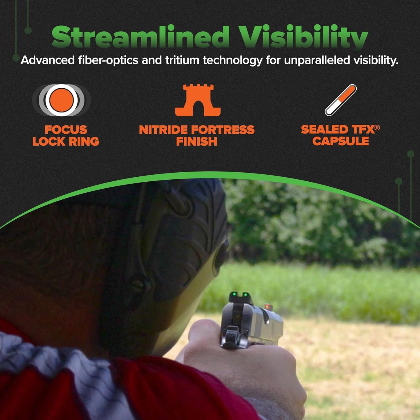 Truglo TFX PRO Night Sight for Handguns - Glowing Tritium & Fiber Optic, Compact & Durable