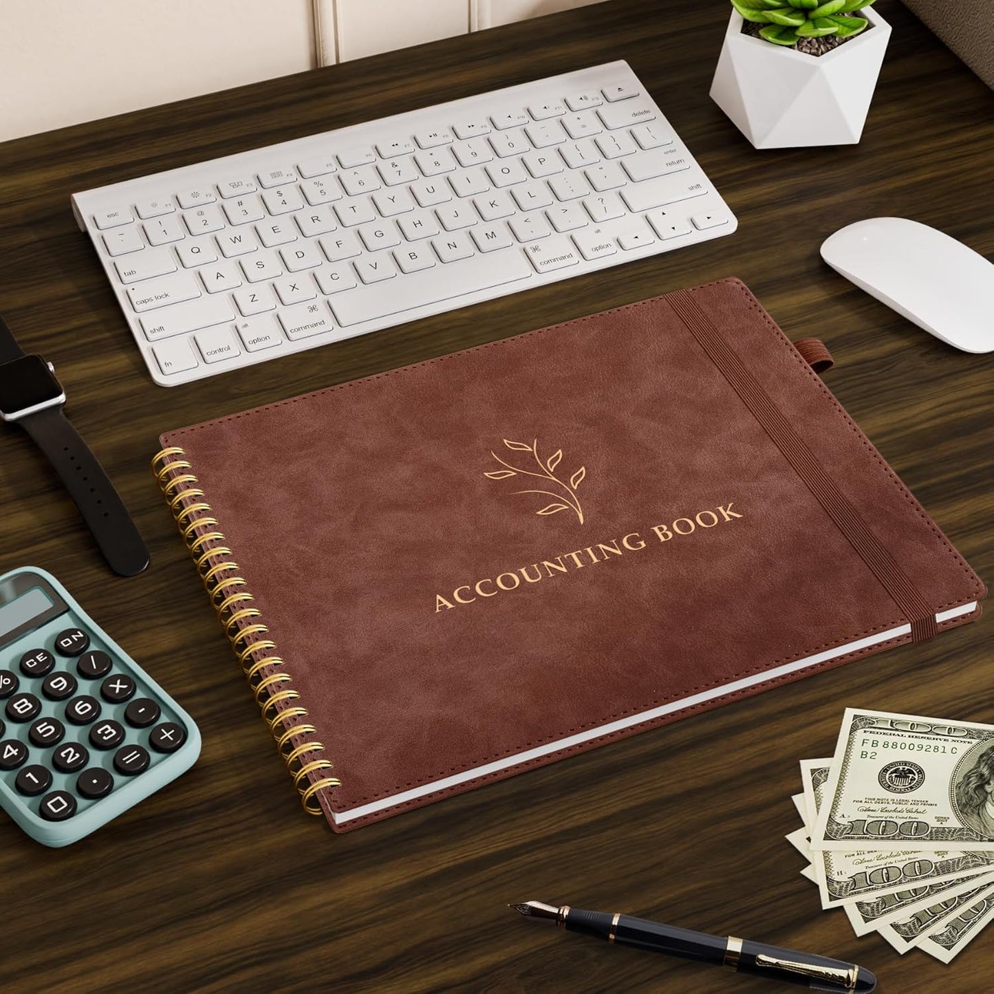 Accounting Ledger Book for Personal & Small Business Bookkeeping, Horizontal Income and Expense Tracker Notebook with Calendar, Hardcover Columnar Log Journal 10.78" x 8", Black