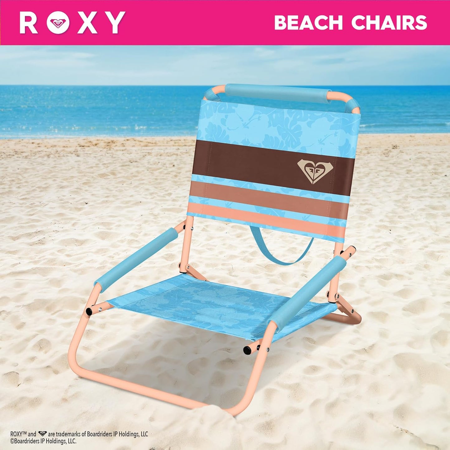 ROXY Beach Chair – Lounge Chair Outdoor, Lightweight Folding Chair with Adjustable Recline and Cup Holder – Beach Days, Pool Lounge Chairs, Folding Camping Chairs, Sun Tanning Chair or Festival