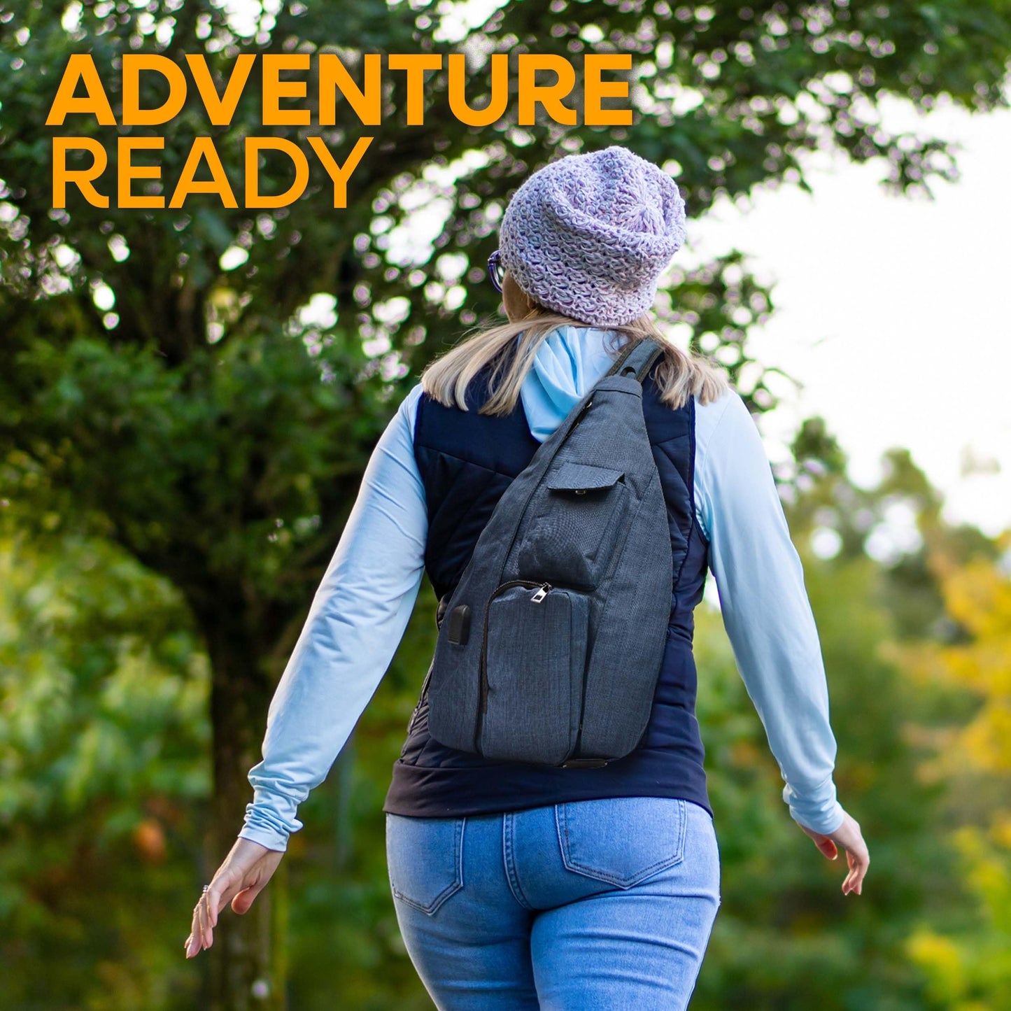Nupouch Rucksack Pickleball Bag, Anti-Theft Crossbody Sling, USB Charging Connector Port, Backpack, Soho Collection Navy