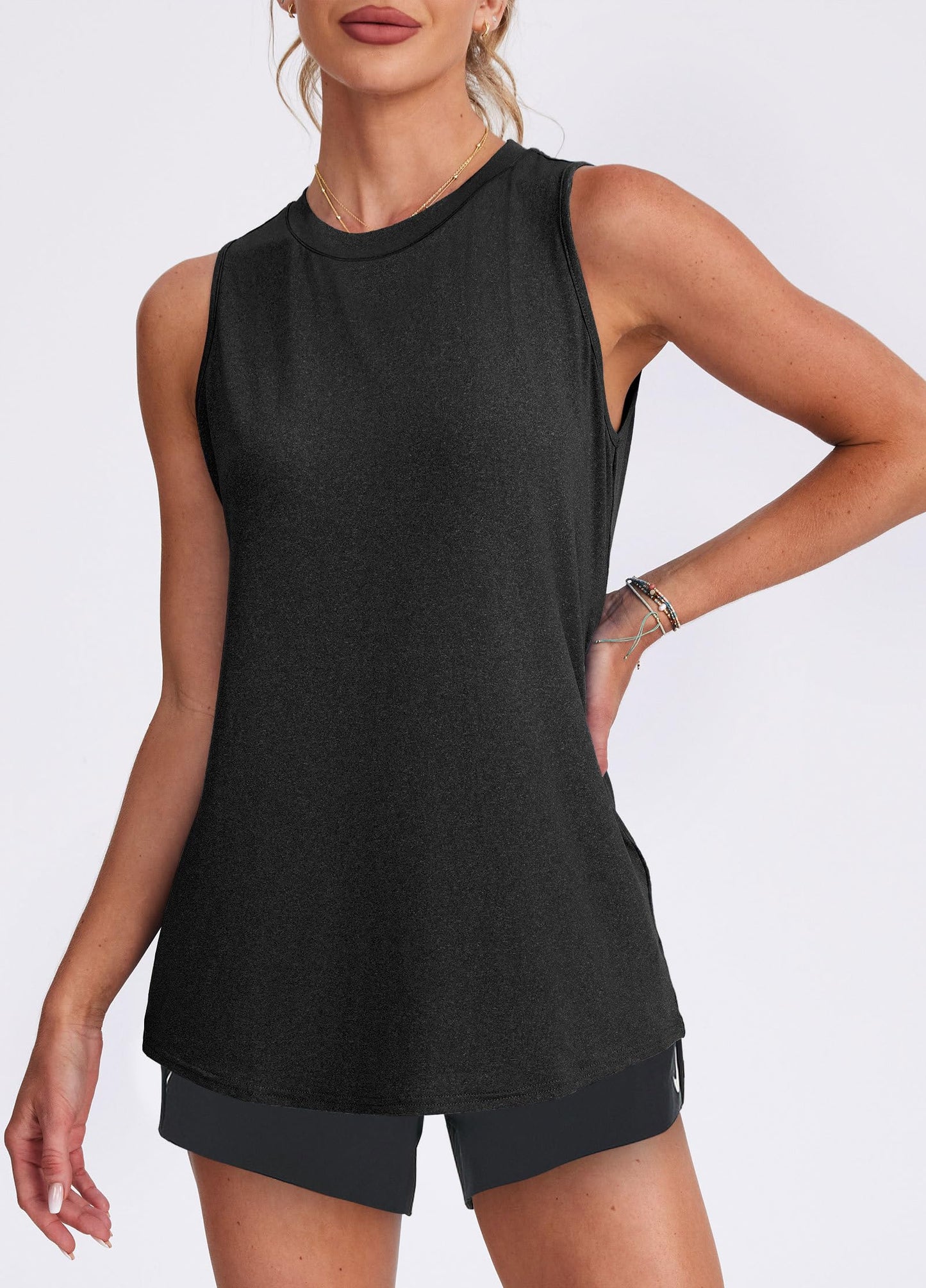 XIEERDUO Womens Workout Tank Top High Neck Tops Sleeveless Running Shirts Loose Fit Yoga Athletic Gym Sports Black 2XL